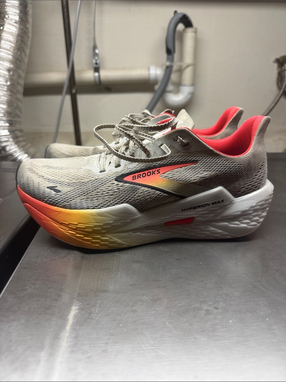 Brooks Men’s White Running Shoes with Coral Accents